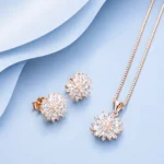 Rose Gold Floral Pendant Necklace and Stud Earrings Set in 92.5 Sterling Silver