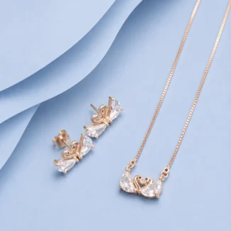 92.5 Sterling Silver Rose Gold Swan Pendant Necklace with Matching Stud Earrings featuring Premium Cubic Zirconia Stones